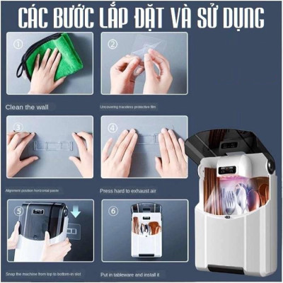 Hộp Sấy , Khử Khuẩn Muỗng Đũa Có 3 Ngăn Thông Minh , Nắp Đậy Dán Tường PaKaSa - Hàng Chính Hãng 