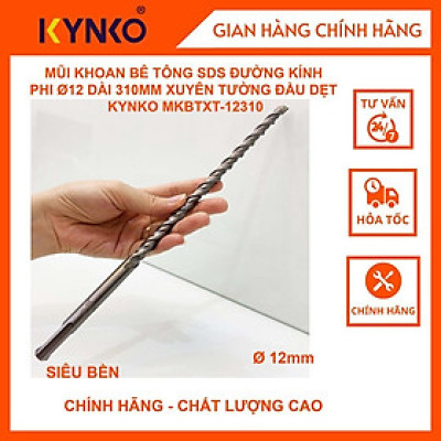 MŨI KHOAN BÊ TÔNG SDS ĐƯỜNG KÍNH PHI Ø 12 DÀI 310MM XUYÊN TƯỜNG ĐẦU DẸT KYNKO MKBTXT- 12310