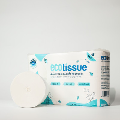 Giấy vệ sinh Ecotissue 3 lớp lốc 6 cuộn không lõi cao cấp mềm dai tự nhiên